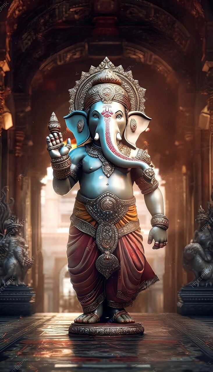Lord Ganesha with raised hand blessing