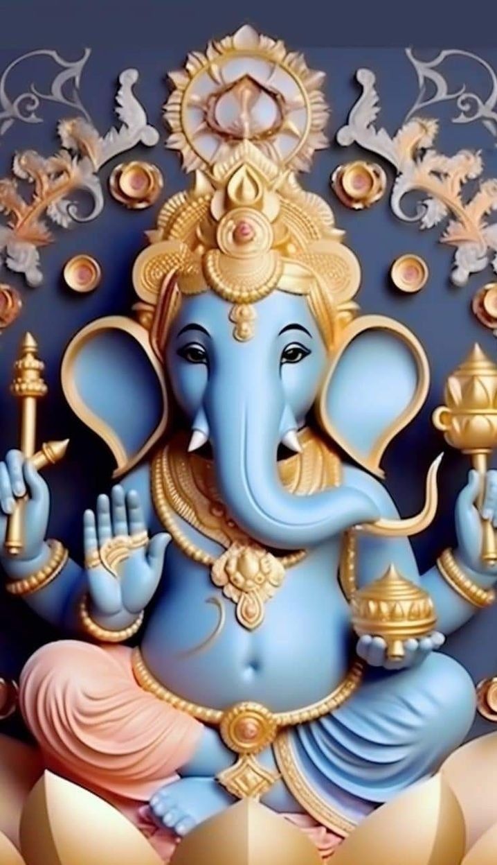 Blue-skinned Ganesha with gold ornaments