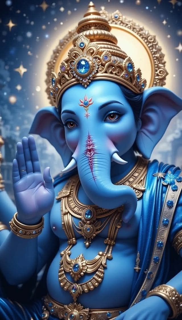 Blue Ganesha portrait with blessings