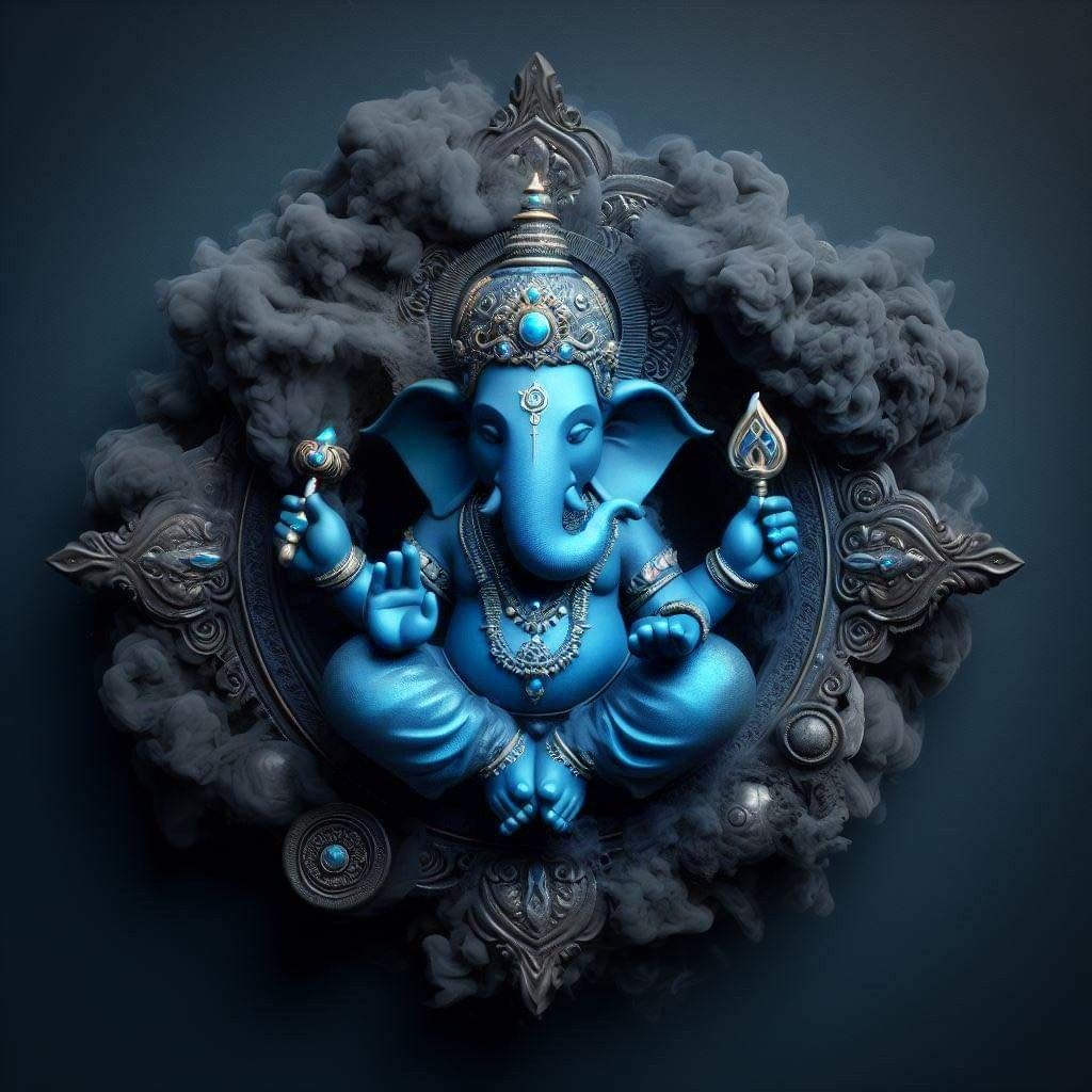 Blue Ganesha with swirling clouds wallpaper