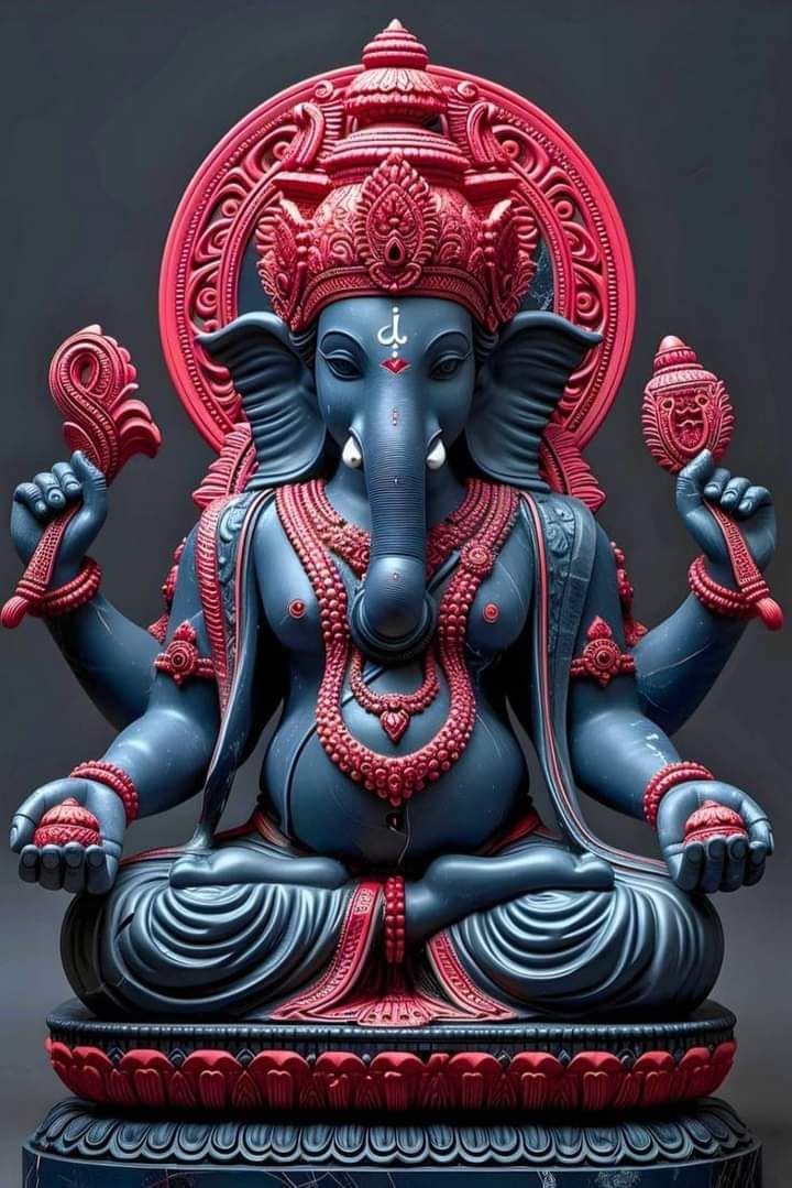 Blue Ganesha statue with red halo
