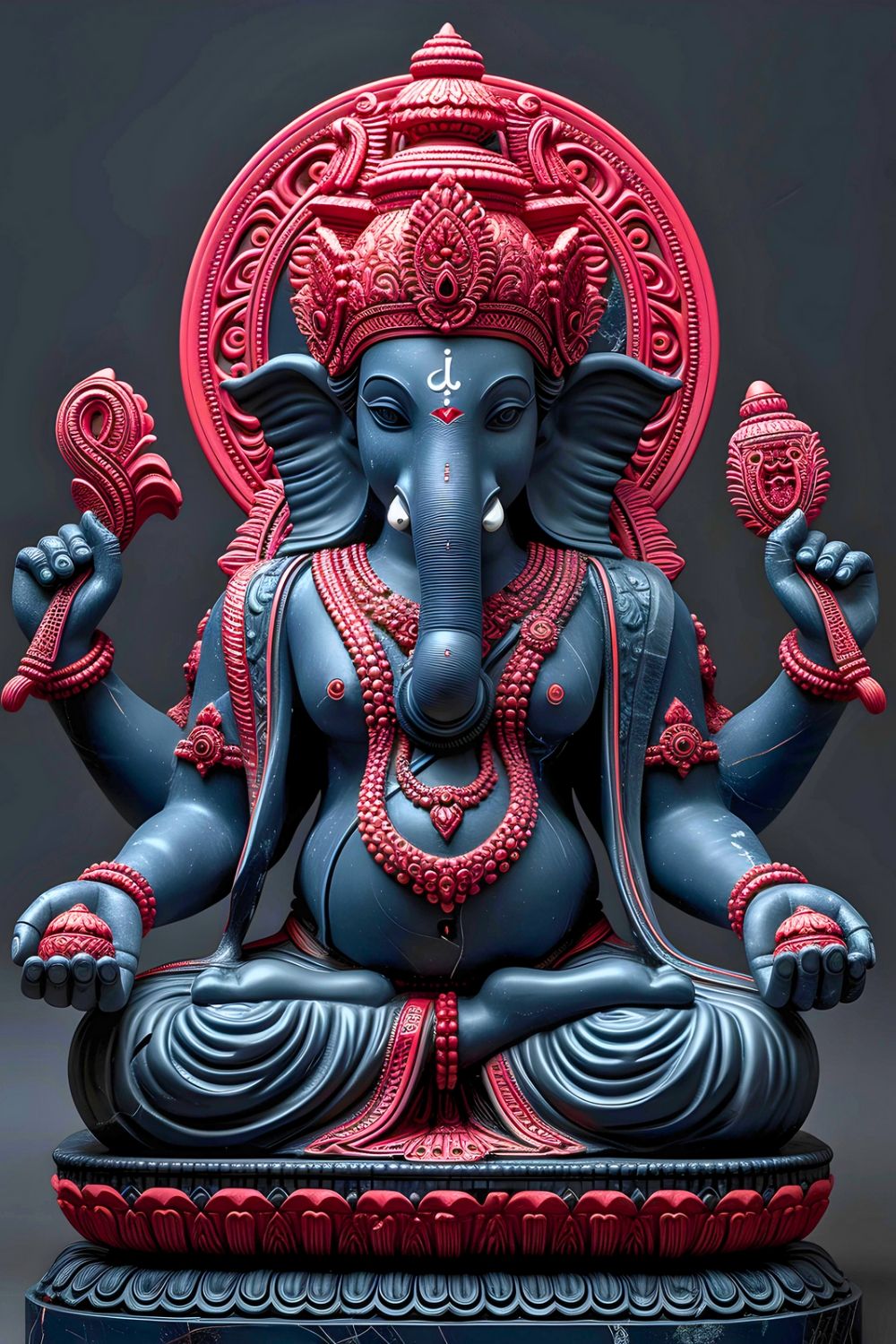 Blue Ganesha seated in lotus pose