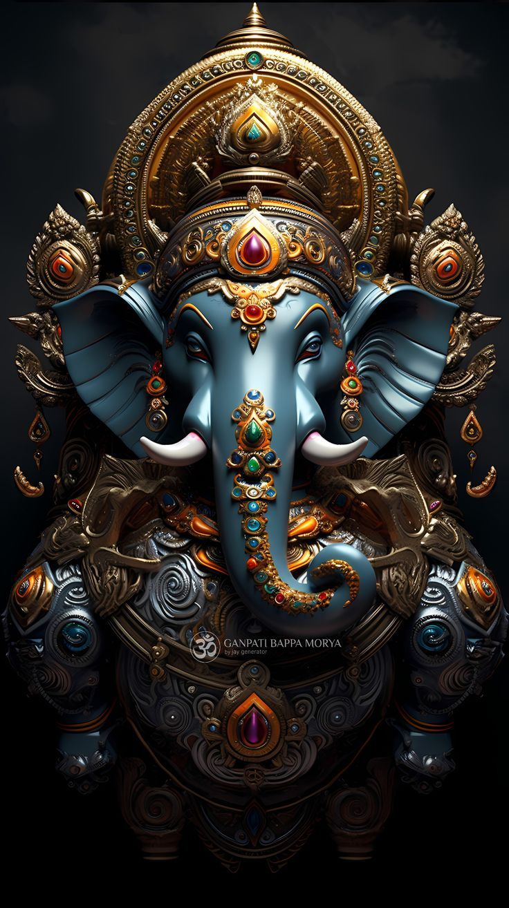 Ganesha with intricate gold jewelry.