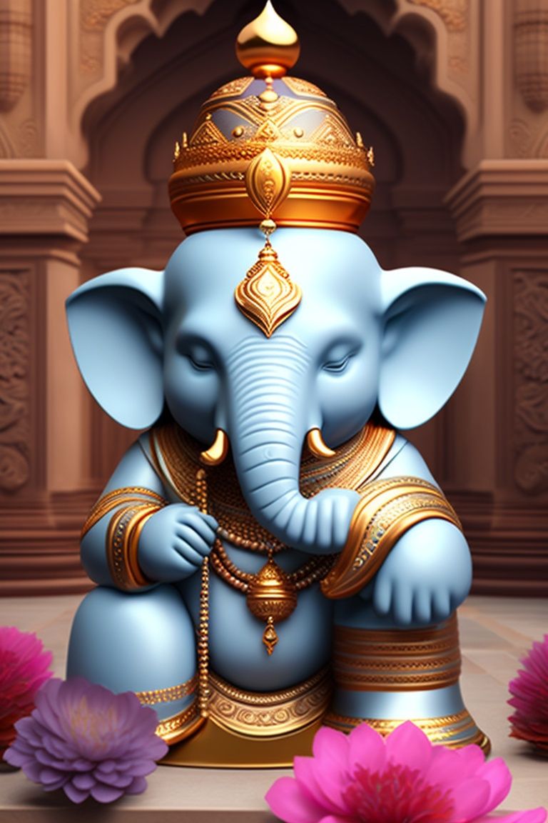 Blue Ganesha with lotus flowers