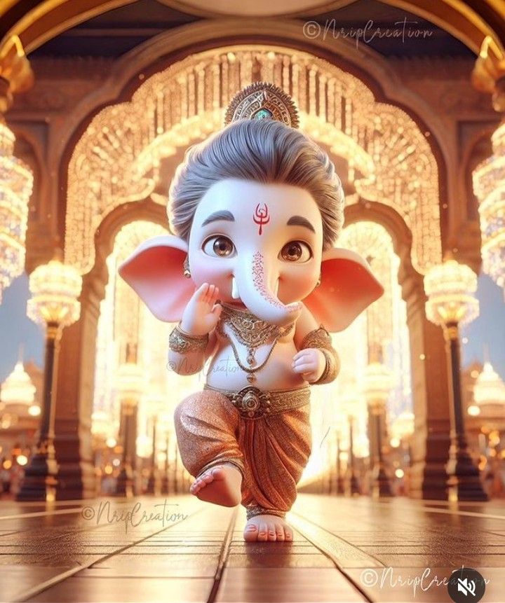 Cute baby Ganesha in temple doorway