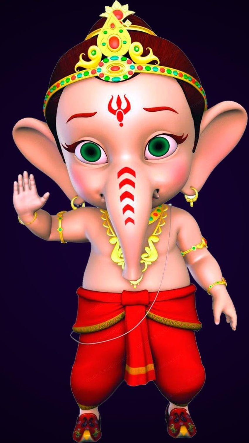 Cute baby Ganesha with raised trunk.