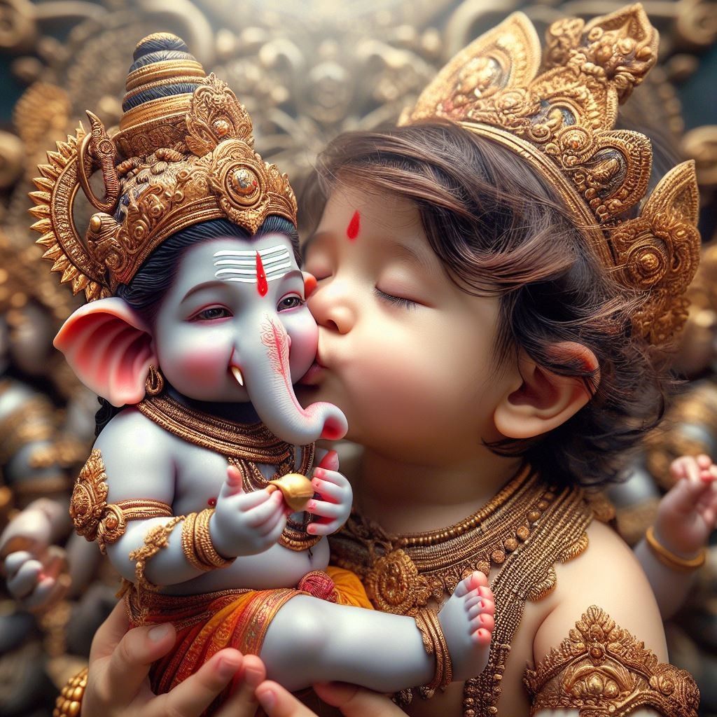 Cute baby Ganesha with a modak
