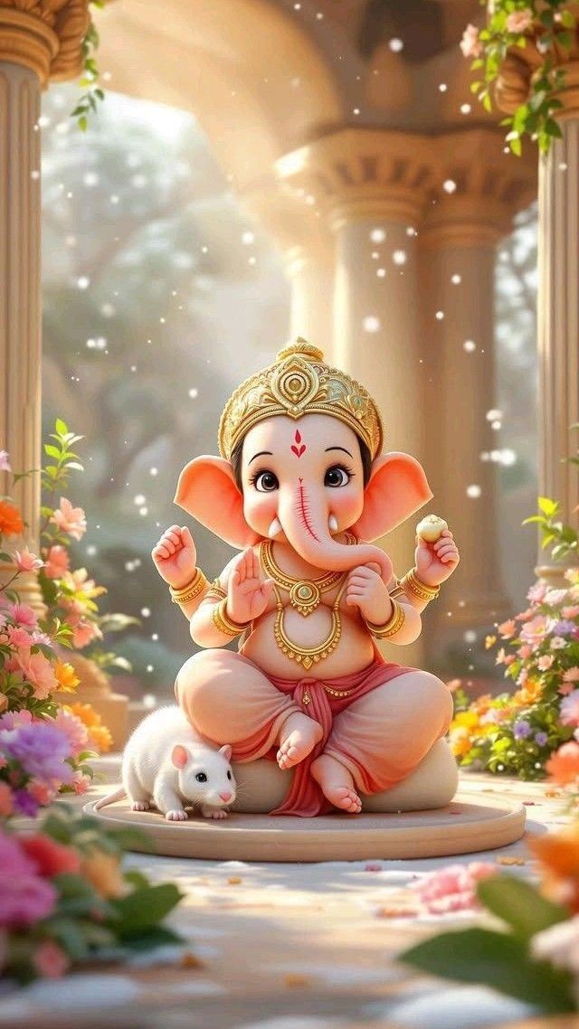 baby ganesha with mouse, divine wallpaper