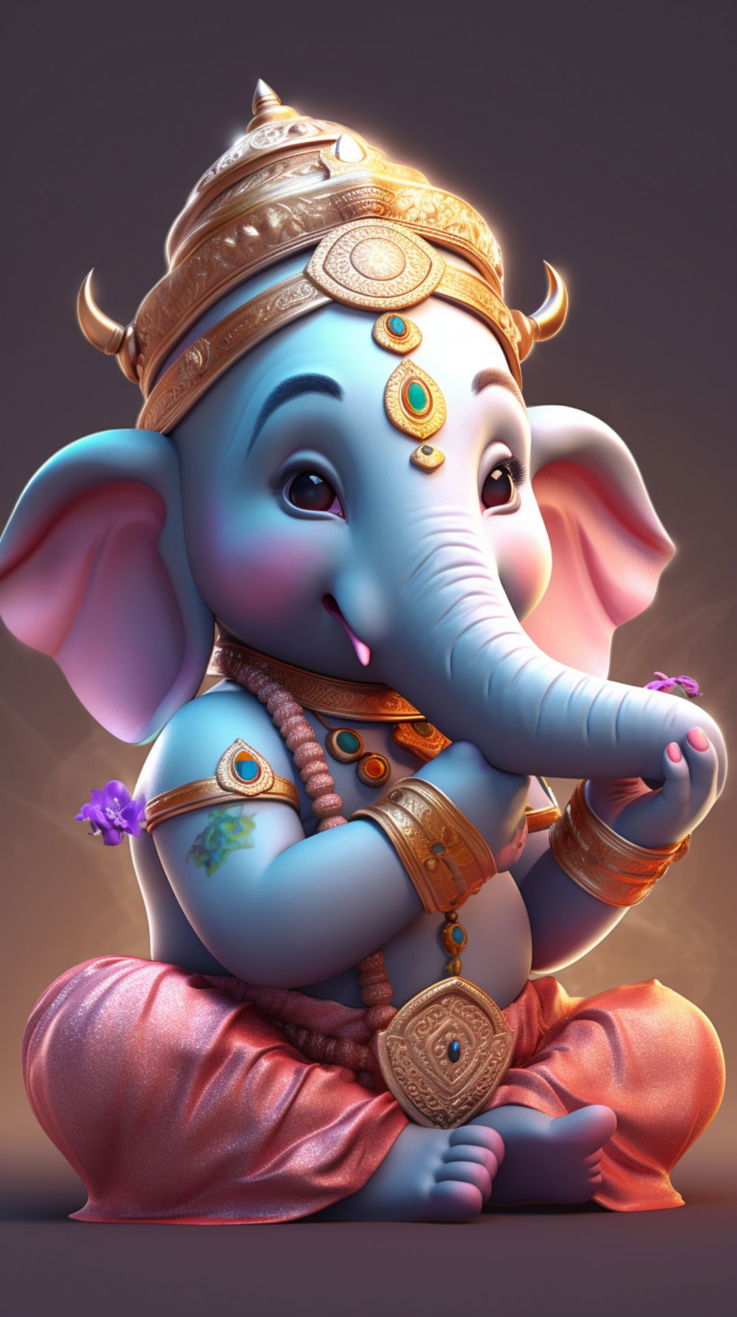 Cute baby Ganesha with flowers.