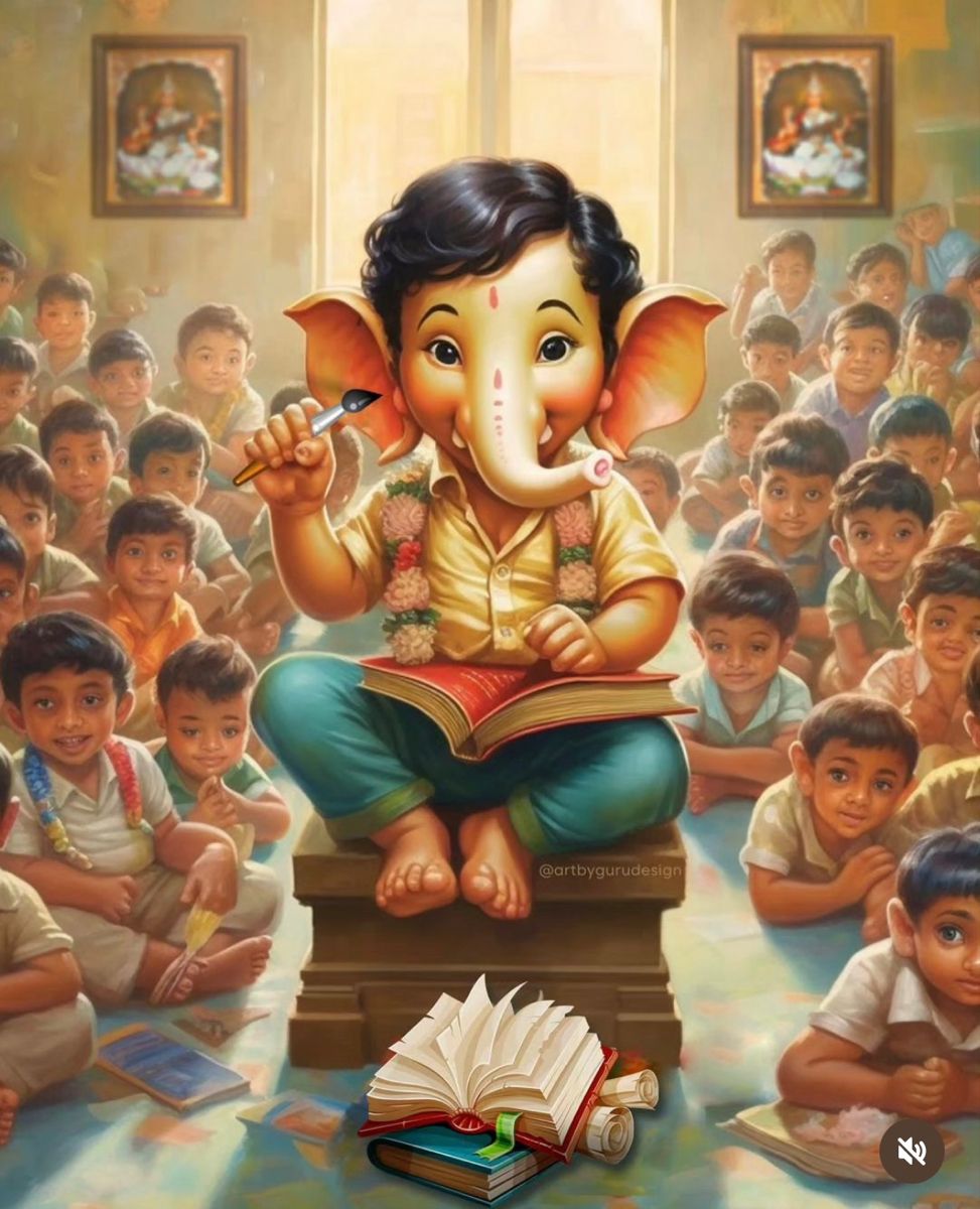Ganesha teaching children in classroom