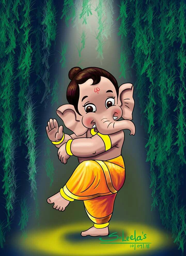 Cute baby Ganesha dancing joyfully.