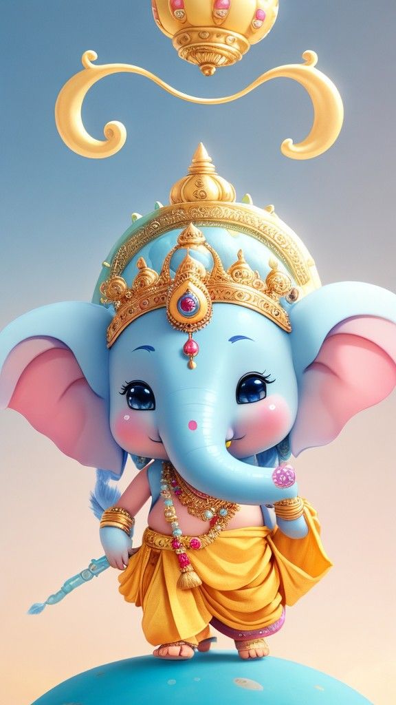 Cute baby Ganesha with golden crown