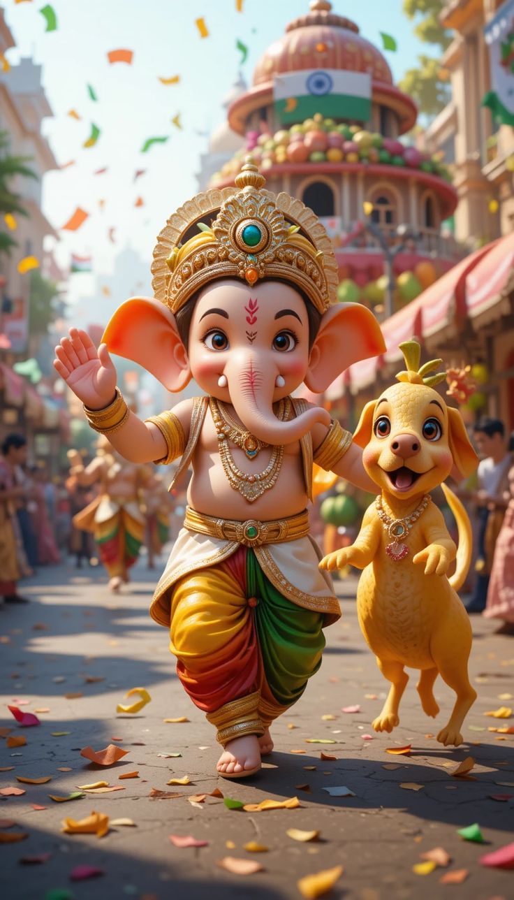 Ganesha leads a joyful street procession