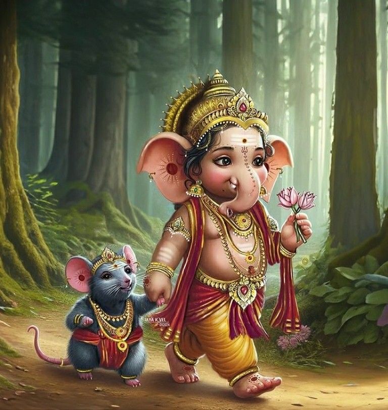 Ganesha walking with a mouse