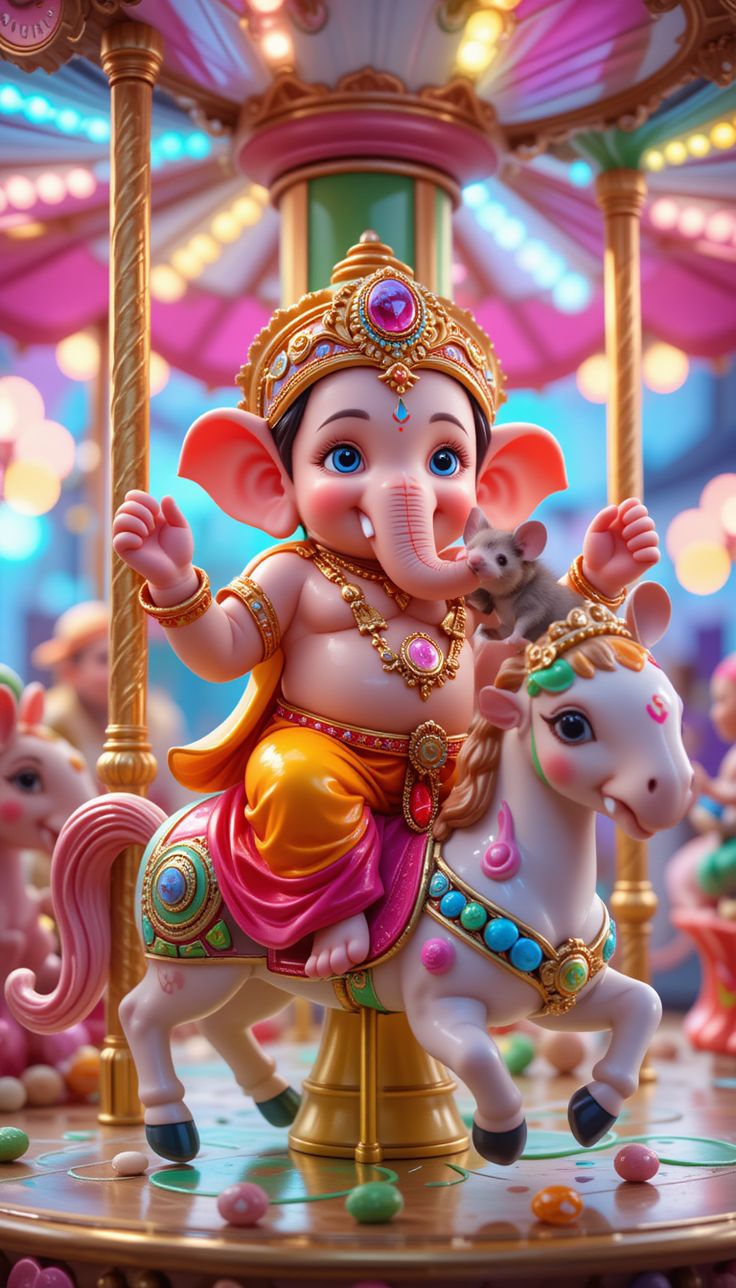Ganesha riding a carousel horse