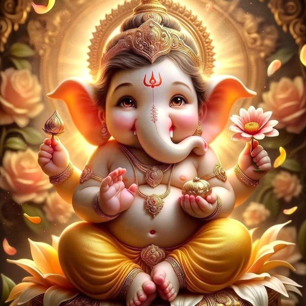 Adorable Ganesha sitting on a lotus