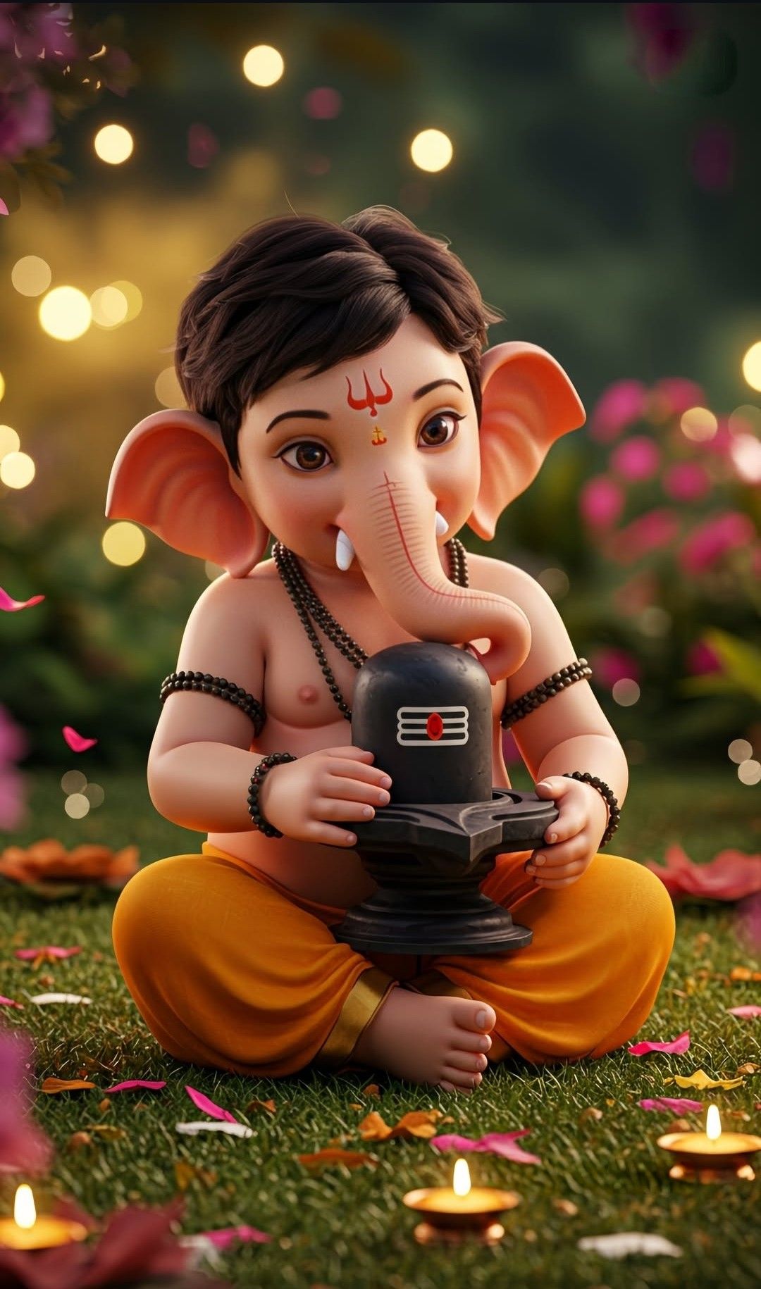 Little Ganesha holding a shivalinga.