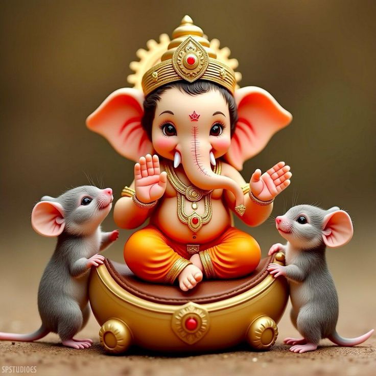 Ganesha with playful mice companions