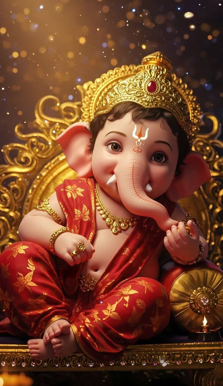 Adorable Ganesha portrait with golden crown