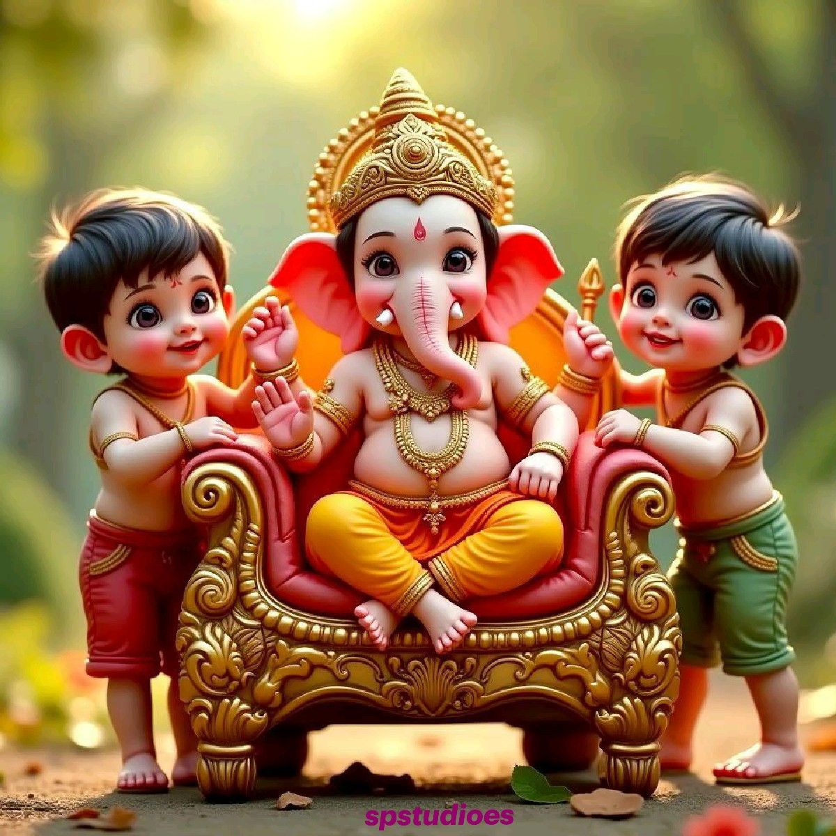 Young Ganesha with two attendants
