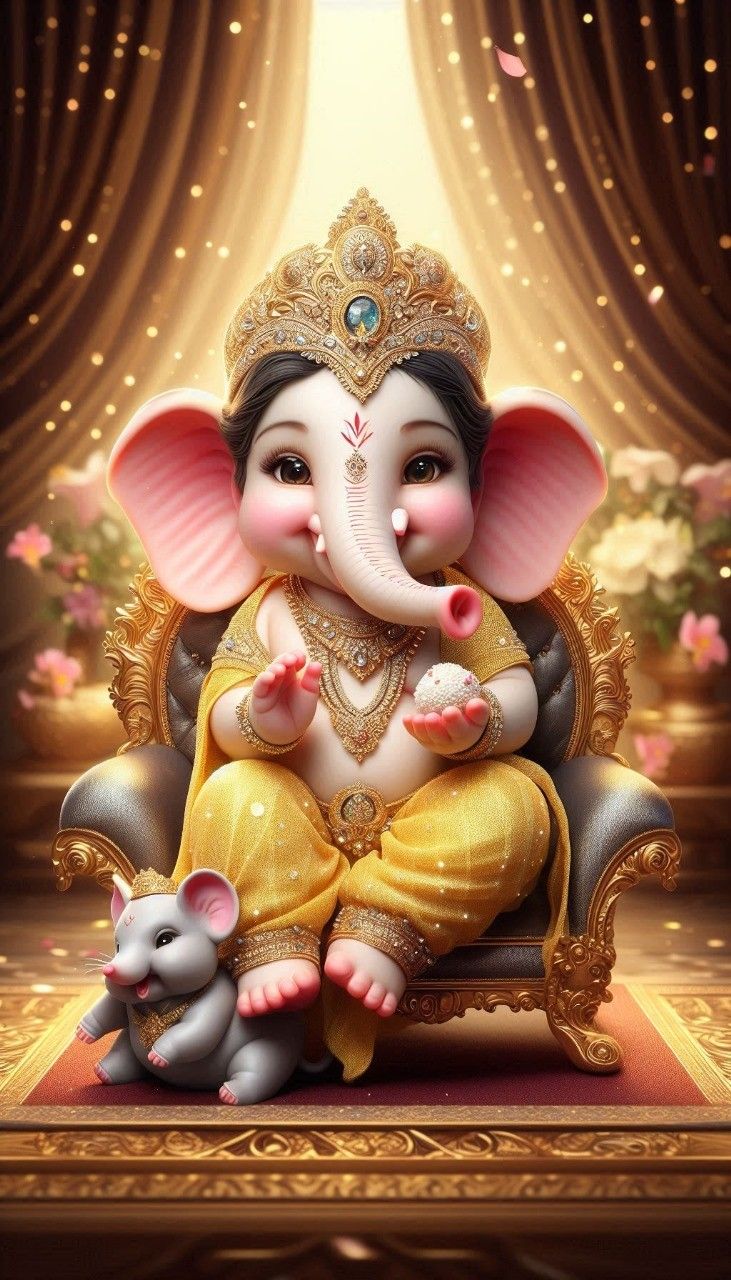 Cute baby Ganesha on a throne