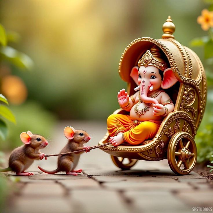 Ganesha riding in a golden palanquin