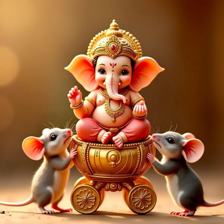 Lord Ganesha with His mice companions