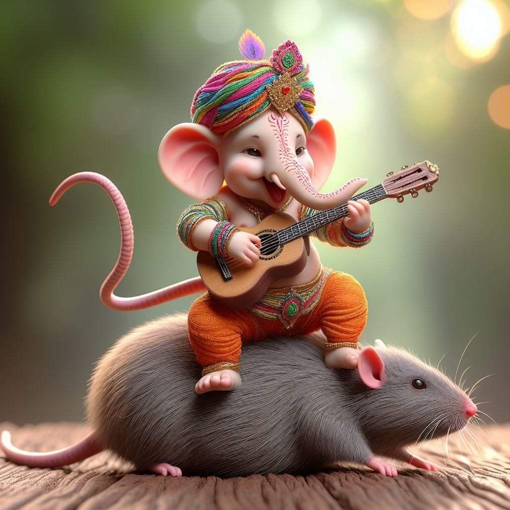 Ganesha playing a guitar on a mouse