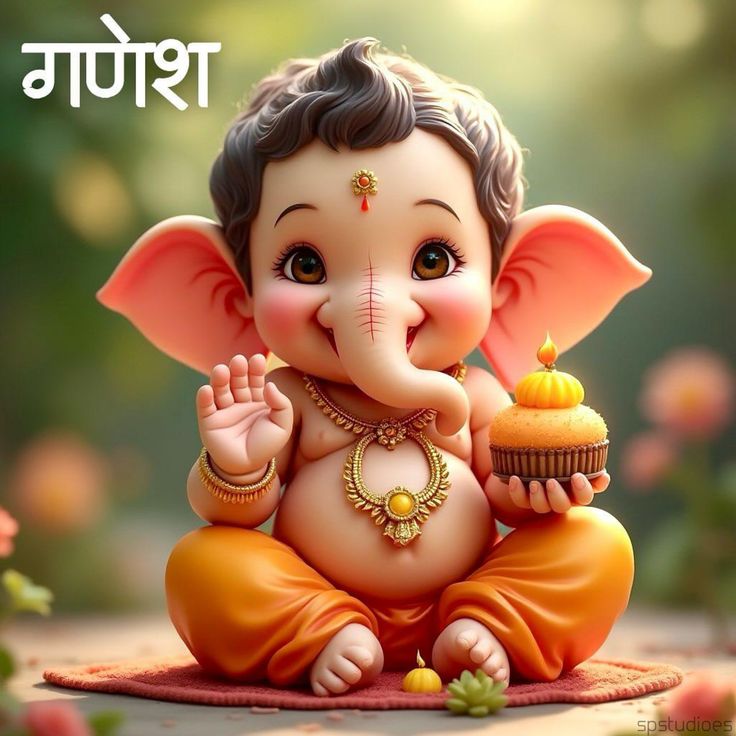 Cute baby Ganesha offering a modak
