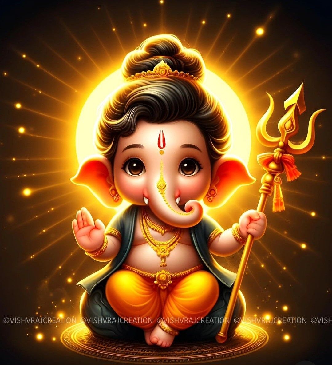 Cute baby Ganesha with modak offering
