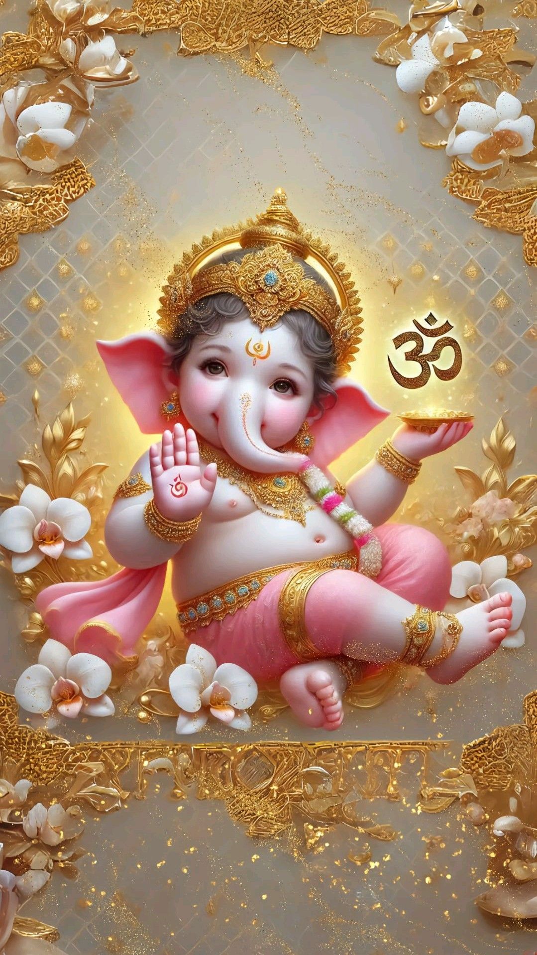 Bal Ganesha with lotus and Om symbol