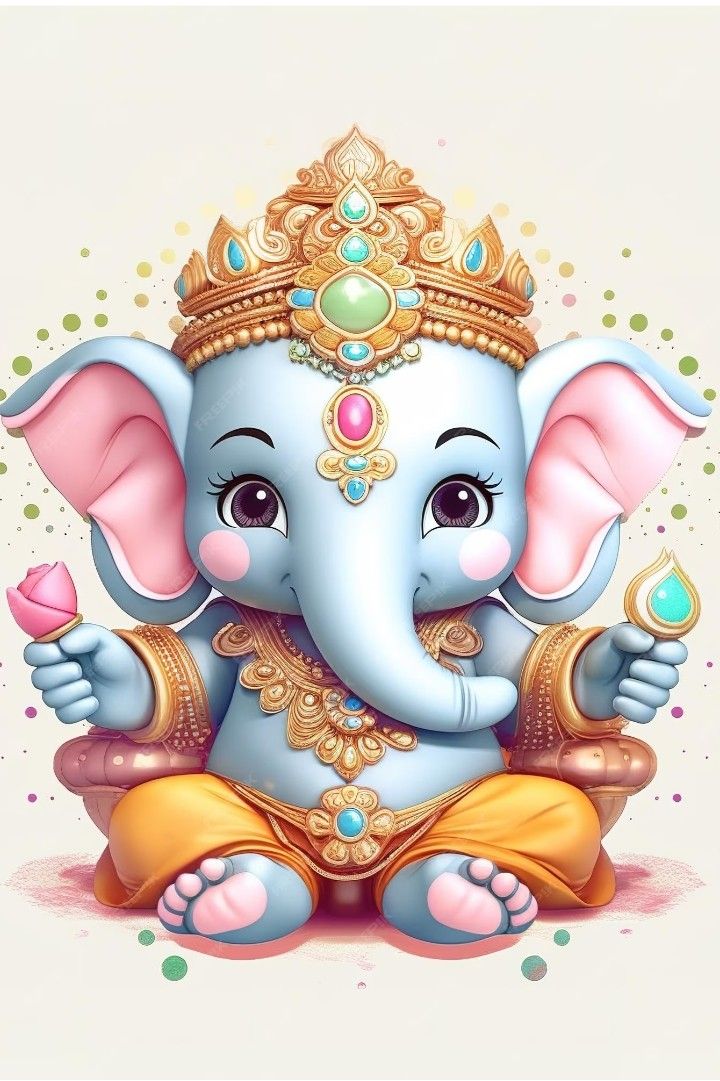 Cute baby Ganesha with lotus flower
