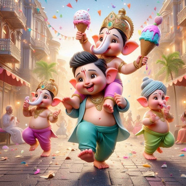 Baby Ganesha enjoying ice cream parade