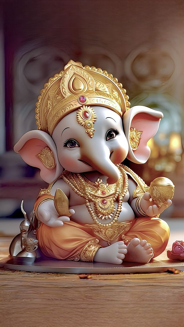 Cute baby Ganesha with golden ornaments