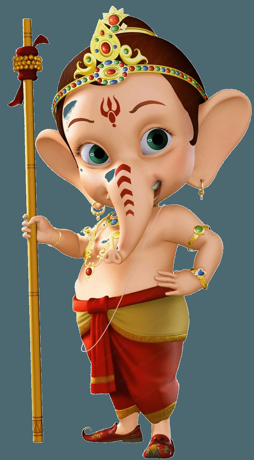 Cartoon Ganesha with modak and mouse.