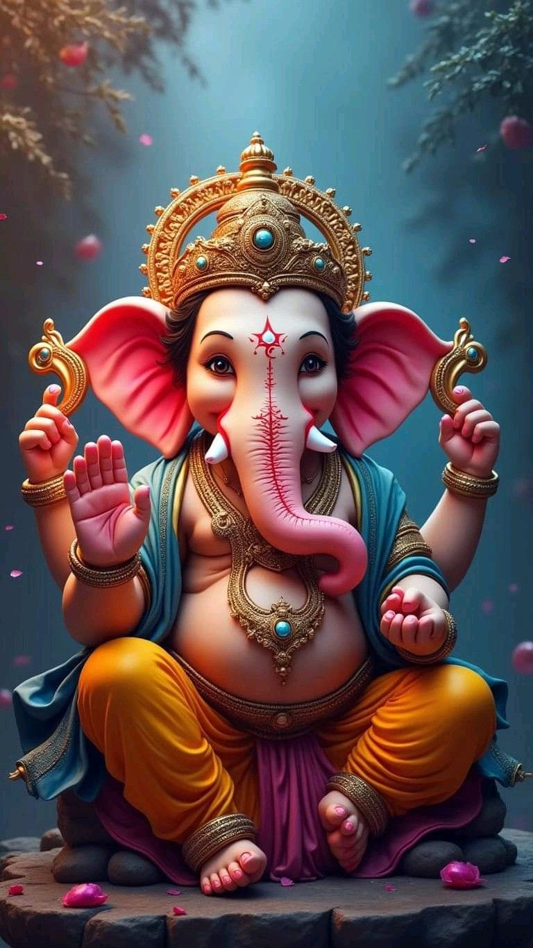 Lord Ganesha bestows blessings upon devotees.