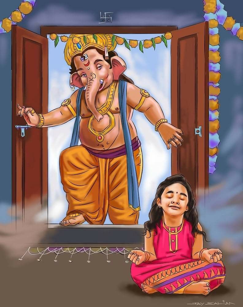 Ganesha blessing a young devotee