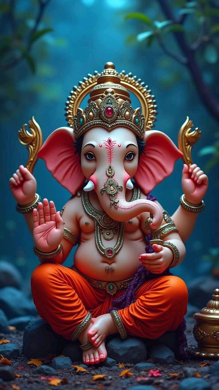 Lord Ganesha bestows blessings upon devotees.