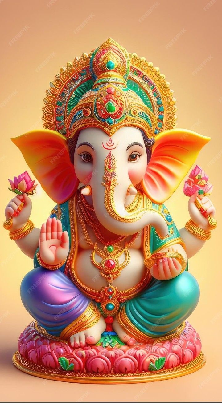 Lord Ganesha with lotus flowers.