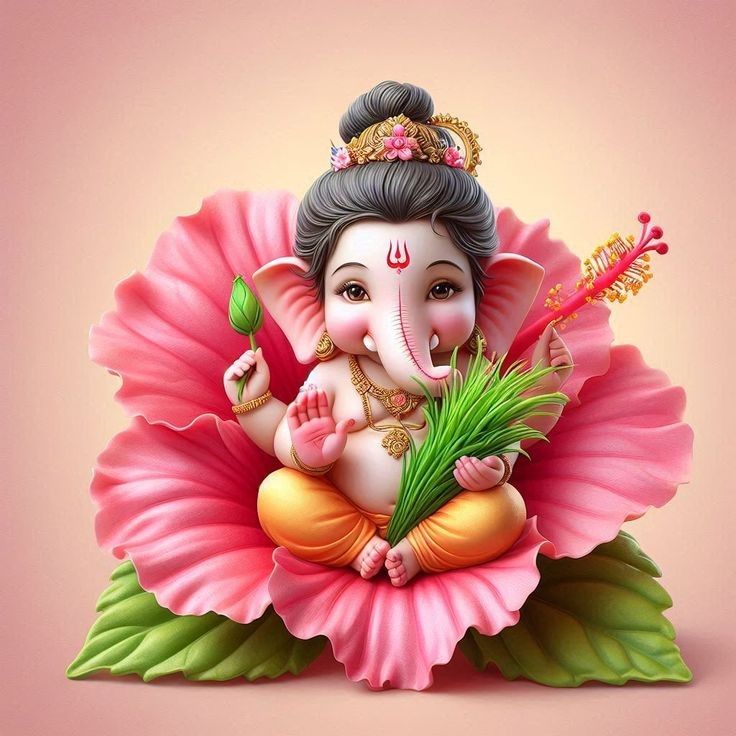 Baby Ganesha in a pink flower