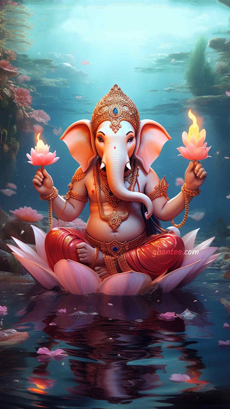 Ganesha seated on a lotus flower