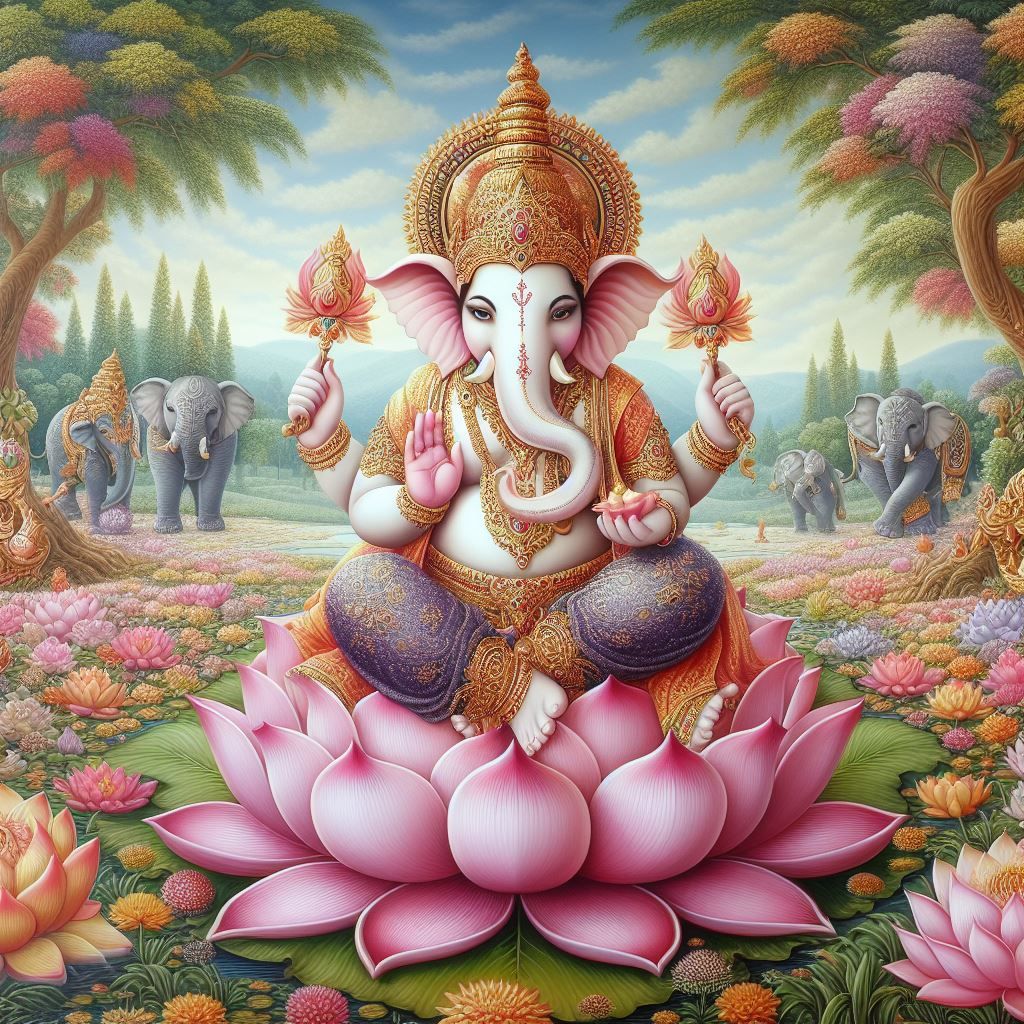 Lord Ganesha seated on a lotus