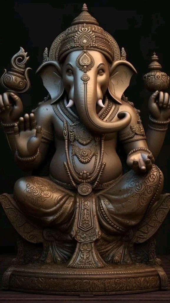 Bronze Ganesha statue, majestic and serene