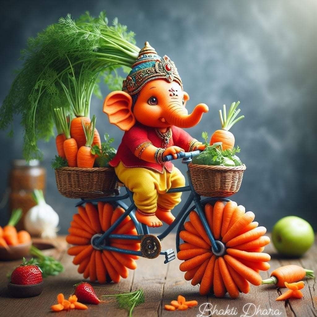 Ganesha on a carrot bicycle