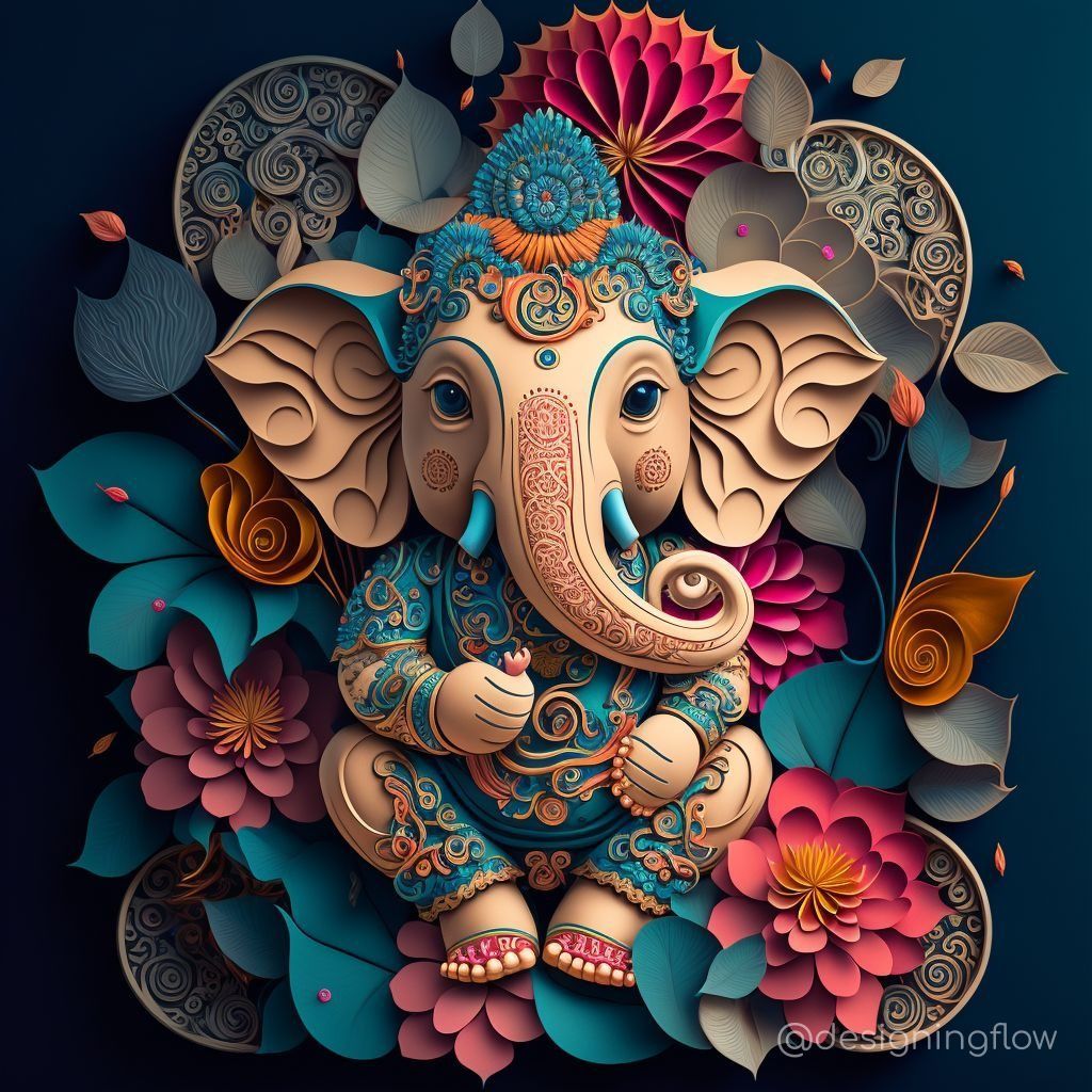 Adorable Ganesha surrounded by lotus flowers
