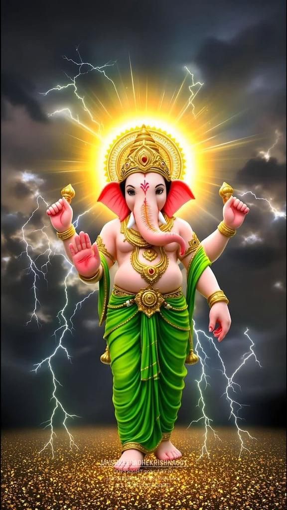 Radiant Lord Ganesha amidst a storm