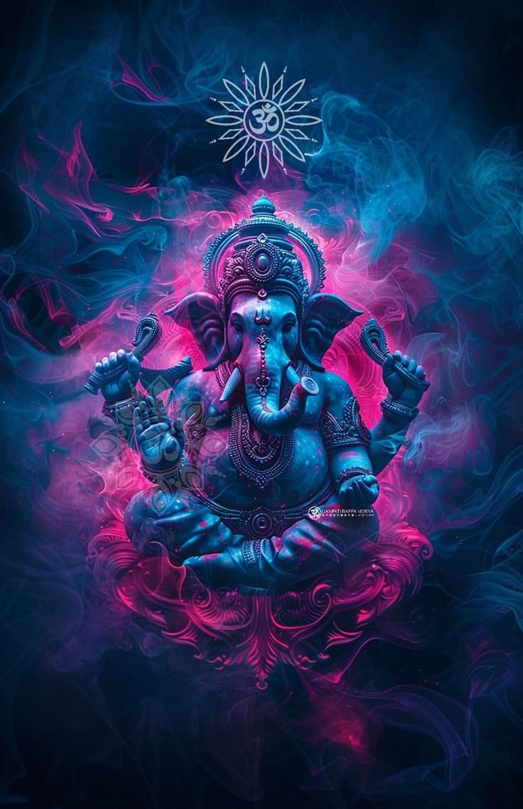Lord Ganesha amidst cosmic energy swirls
