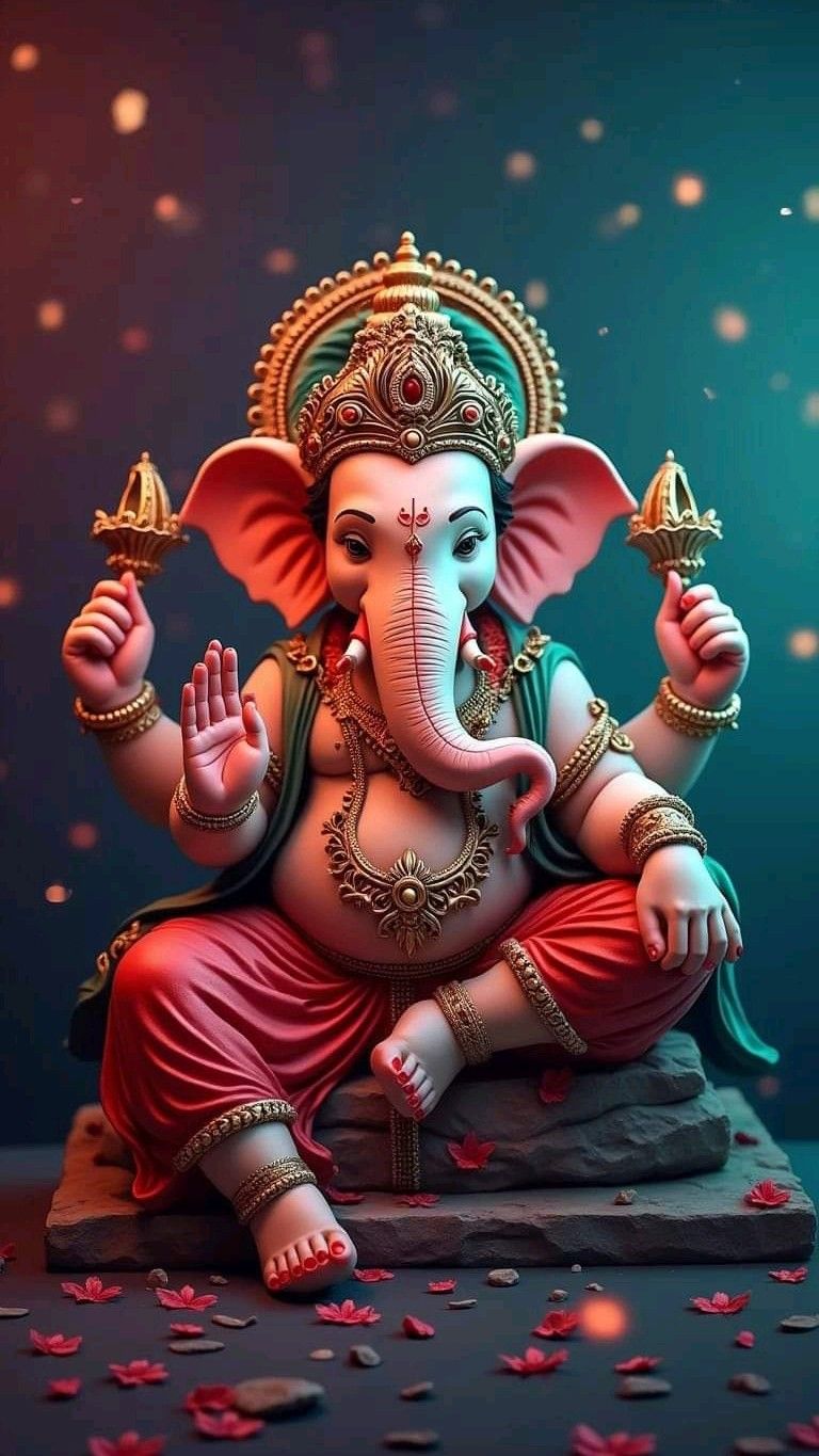 Lord Ganesha bestows blessings, vibrant art.