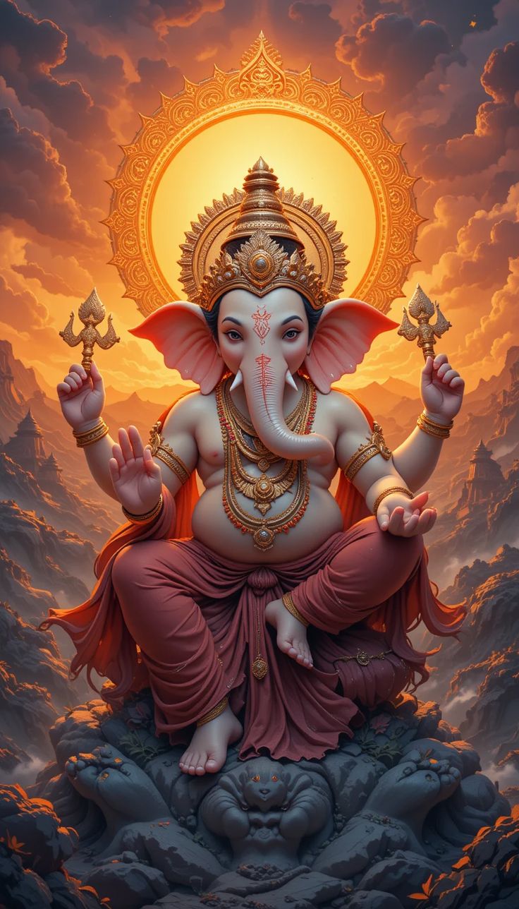 Lord Ganesha amidst golden clouds