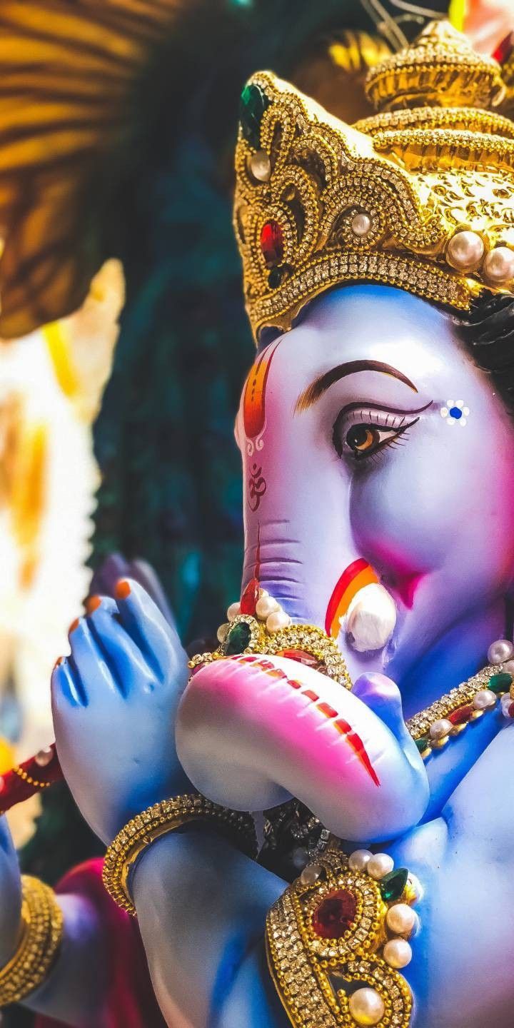 Close-up of radiant Lord Ganesha face